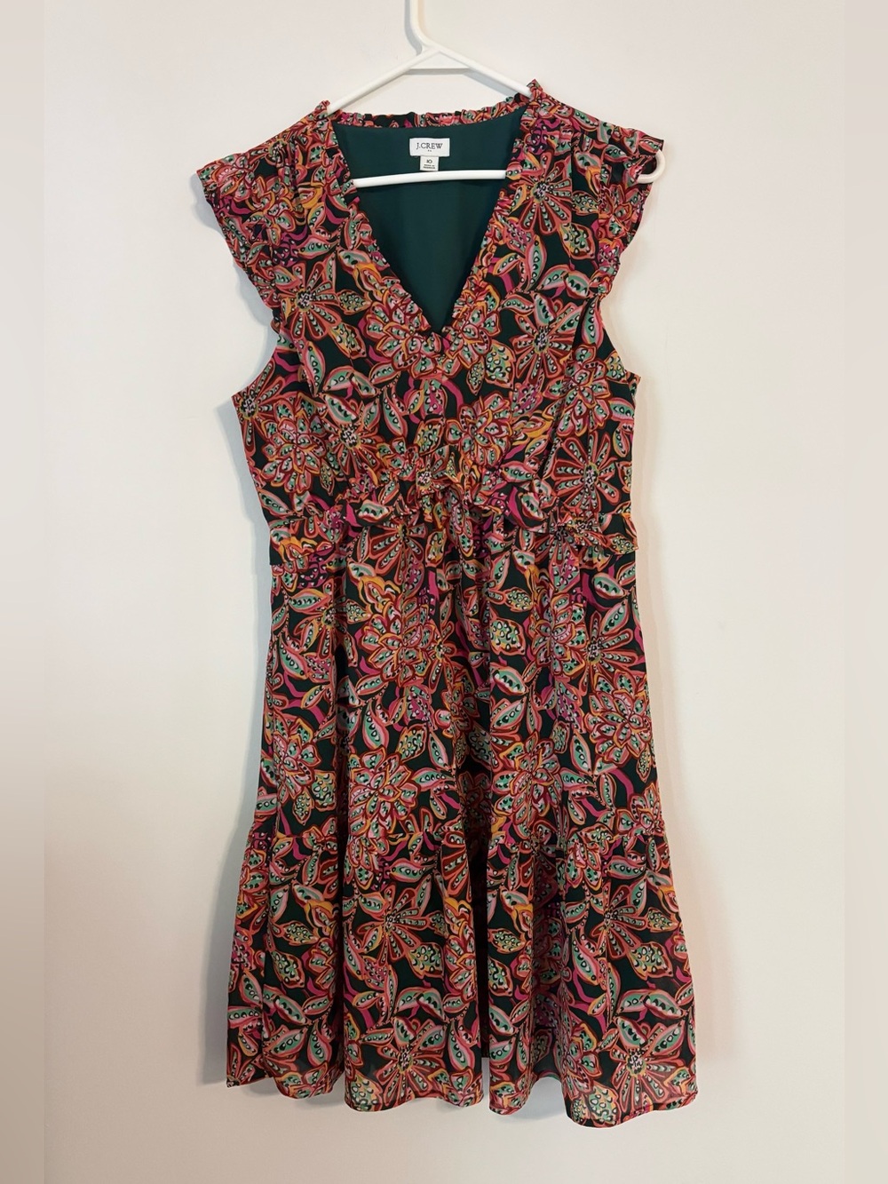 J. Crew Floral Green and Pink Ruffle Sleeveless Dress Colorful Garden Tiered 10